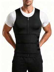 1 pieza Chaleco de compresión de neopreno para hombres, camiseta deportiva sin mangas con cremallera delantera, moldeador corporal con banda de cintura ancha doble ajustable, ajuste elástico, adecuado para entrenamiento en el gimnasio, correr, ciclismo, baloncesto y uso deportivo diario, regalo de Halloween - Multicolor - Ver 2