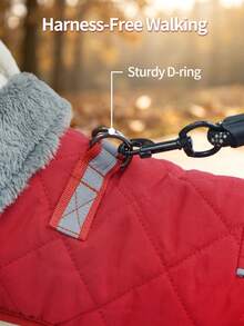 1 Thick Small Dog Coat | Equipped With Storage Bag And Traction Ring, Easy To Wear In Winter, High Visibility Pet Vest - Red - View 3