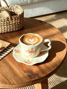 280ml Ceramic Cup And Saucer Set, Coffee Cup, Tea Cup And Water Cup With Embossed Floral Pattern; Back To School Season Ceramic Floral Milk Cup And Afternoon Tea Cup; Dessert Plate; Gift Wrapped Coffee Cup And Saucer Set - Multicolor - View 4