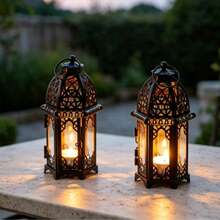 2pcs Acrylic Flat Black Moroccan Style Lanterns, Perfect For Patio, Indoor/Outdoor, Events, Ramadan, Parties And Weddings, Ideal Gift For Ramadan, Birthday, Graduation And Other Occasions - B - View 3