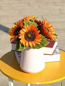 8/4/1pc Orange Artificial Sunflower, Simulated Orange Velvet Sunflower, Autumn Warm Tone Bouquet, Perfect For Home, Wedding, Party, Centerpiece, Bridal Bouquet, Thanksgiving, Table Arrangement, Wreath And Spring/Summer Holiday Handmade Crafts Decor - Multicolor - View 8