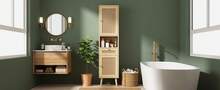 Bathroom Storage Made Of Wood With Storage With Doors Freestanding White - Natural - View 3