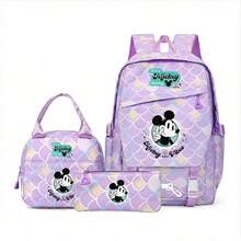 Miniso Disney BackpackSet, 3-In-1 It's A Mickey ThingAnime Daypack With Insulated Lunch Bag & Pencil Pouch, Purple Mermaid Scale Pattern For Daily & Travel - Color 1 - View 4