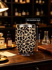 1pc/5pcs 12oz Stainless Steel Insulated Wine/Coffee Cup For Couples, With Sliding Lid, Boyfriend Birthday Gift Holiday Gift Cream Bottom Classic Black Leopard Print Egg-Shaped Insulated Water Cup, Fashionable Leopard Print Portable Drinking Cup, Suitable For Party, Daily Use And Gift Queue Gathering Photo Lovers Sisters All Seasons - Multicolor - View 4