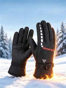1 Pair Thickened Ski Gloves, Suitable For Outdoor Skiing, Warm Winter Ski Gloves, Suitable For Winter Sports, Skiing - Multicolor - View 1