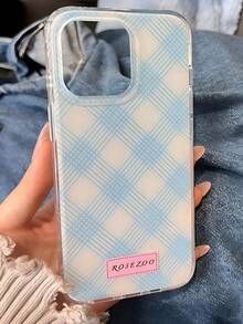 1 buah Casing Ponsel Transparan, Motif Kotak-kotak Polkadot Biru Muda, Label ROSEZOO Merah Muda, Casing Ponsel Transparan Anti Benturan dan Anti Jatuh, Aksesori Ponsel Gaya INS Korea yang Segar dan Manis, Cocok untuk Ponsel 11 12 13 14 15 16 17 Pro Max - MultiWarna - View 2