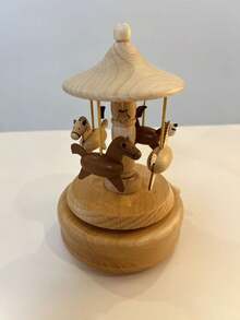 1pc Square Round Base Rotating Carousel Music Box, Requires Pressing Switch To Rotate Bottom Mechanism - Multi-color - View 5