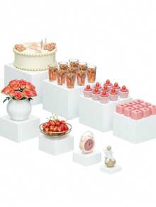 3pcs Acrylic Buffet Display Riser Set With Hollow Base, Suitable For Buffet, Desserts, Jewelry And Decor, White Cube Nested Riser, Suitable For Party Decoration - White - View 17