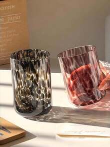 1pc Vintage Amber Leopard Print Glass Cup, Creative Handhold Cup For Specialty Drinks, Retro Wild Leopard Print Beverage Cup, Suitable For Home, Restaurant, Cafe, Dessert Shop, Gift, Party - Amber - View 9