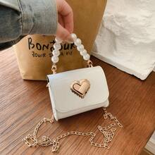1pc Children's Pearl Handbag PU Leather Lightweight Twist Lock Girls Handbag Heart-Shaped Fashion Cute Shoulder Bag Suitable For All Seasons Daily Use - A - View 12