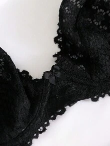 Women's Fashion Floral Lace Underwire Triangle Cup Bra - Black - View 4