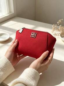 Givenchy Parfums Red Cosmetic Bag With Metal 4G Logo Portable Travel Zipper Makeup Storage Pouch Multi‑Functional Toiletry Organizer Elegant Women Holiday Gift - Rose Red - View 6