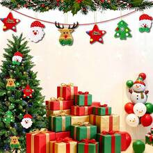 5/10pcs Cute Christmas Tree Hanging Ornaments, Santa Claus Snowman Reindeer Snowflake Decorations, Holiday Atmosphere Decor, With Hanging Rope, Baby Room Decoration - Multicolor - View 2