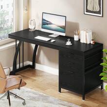 LITTLE TREE Computer Desk With 3 Drawers, 59-Inch PC Desk With Reversible Drawers, Industrial Study Writing Table Workstation With File Storage For Home Office - A - View 3