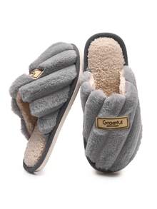 Luo Ge Color Block Patchwork Autumn/Winter Slippers, Unisex Indoor Home Slippers, Non-Slip, Warm, Comfortable, Slip-On Fuzzy Slippers - Grey - View 7