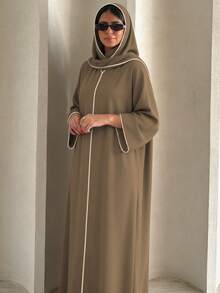 2pcs/Set Fashion Muslim Long Robe Dress With Hemming Classic Versatile For Women's Daily Wear Abaya (Long Scarf + Muslim Dress) - Multicolor - View 4