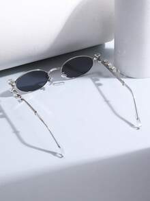 1pc Women's Oval Small Frame Personalized Multi-Color Metal Rhinestone Design Vintage Elegant Luxury Punk Style European And American Fashion Party Ball Glasses - Multicolor - View 2