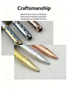 1pc Luxury Retractable Metal Ballpoint Pen, Exquisite Geometric‑Carved Decorative Writing Pen, Smooth‑Writing Office Signature Roller Pen, Portable Elegant Gift Pen For Business, School & Daily Use - Multicolor - View 8