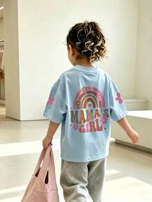 Baby Girl Minimalist "Mommy's Girl" Letter Print Round Neck Short Sleeve Cute Top - Baby Blue - View 2