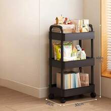 3-Tier White Plastic Rolling Storage Cart With Handle - Multi-Functional Storage Organizer For Kitchen, Bathroom And Bedroom - Durable Mesh Shelves Easy To Access, Mobile Practical Storage Cart | Modern Storage | Ventilated Storage - Multicolor - View 3