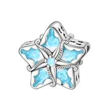 1pc Light Blue Murano Pendant Bead, Silver-Plated Starfish, Four-Leaf Clover, Shell, Turtle, Butterfly Hanging Charm, Large Hole Design, Suitable For Bracelet, Handmade Jewelry Making, For Girls - Baby Blue - View 14