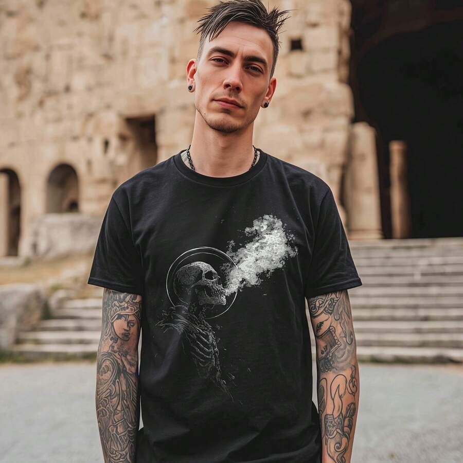 Exhale The Void Tee - Occult Minimal Skull - Style - View 1