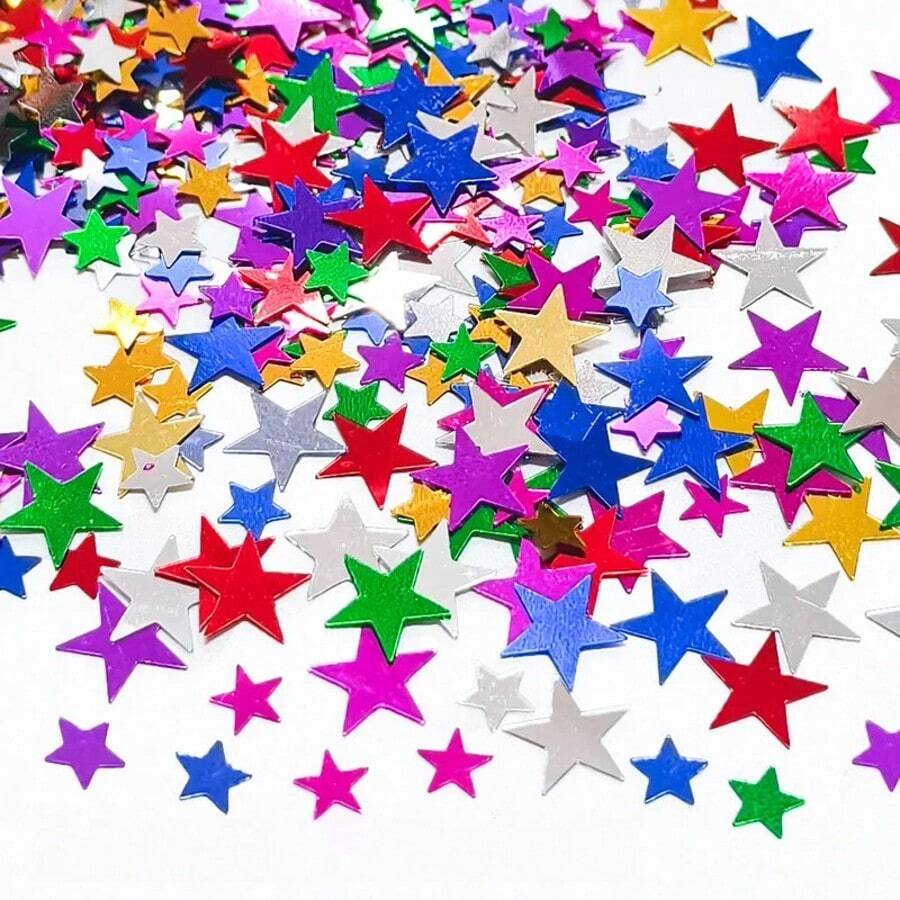 100pcs Star-Shaped Glitter Sequins, Christmas Atmosphere Decor Star Confetti, Party Tabletop Scatter Decoration Glitter - Multicolor - View 1