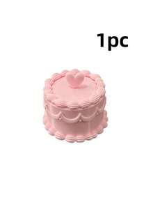 1pc Small Cake-Style Jewelry Box With 3D Heart Lid, Exquisite Floral Pattern, Ring And Earring Storage Container, Minimalist Desktop Decorative Organizer - Pink - View 11