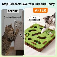 Multifunctional Felt Cat Treasure Hunt Puzzle Toy Box, Tool-Free No-Assembly Cat Maze Ball-Retrieval Play Tray, Detachable Top Cover For Quick Cleaning And No Cat Hair Trapping! Durable Scratch-Resistant Thickened Felt Material, Resistant To Cat Scratching And Biting With No Shedding, Smooth Rounded Edges With Hollow Paw Print Design For Enhanced Safety (Ball Color Random) - Multicolor - View 7