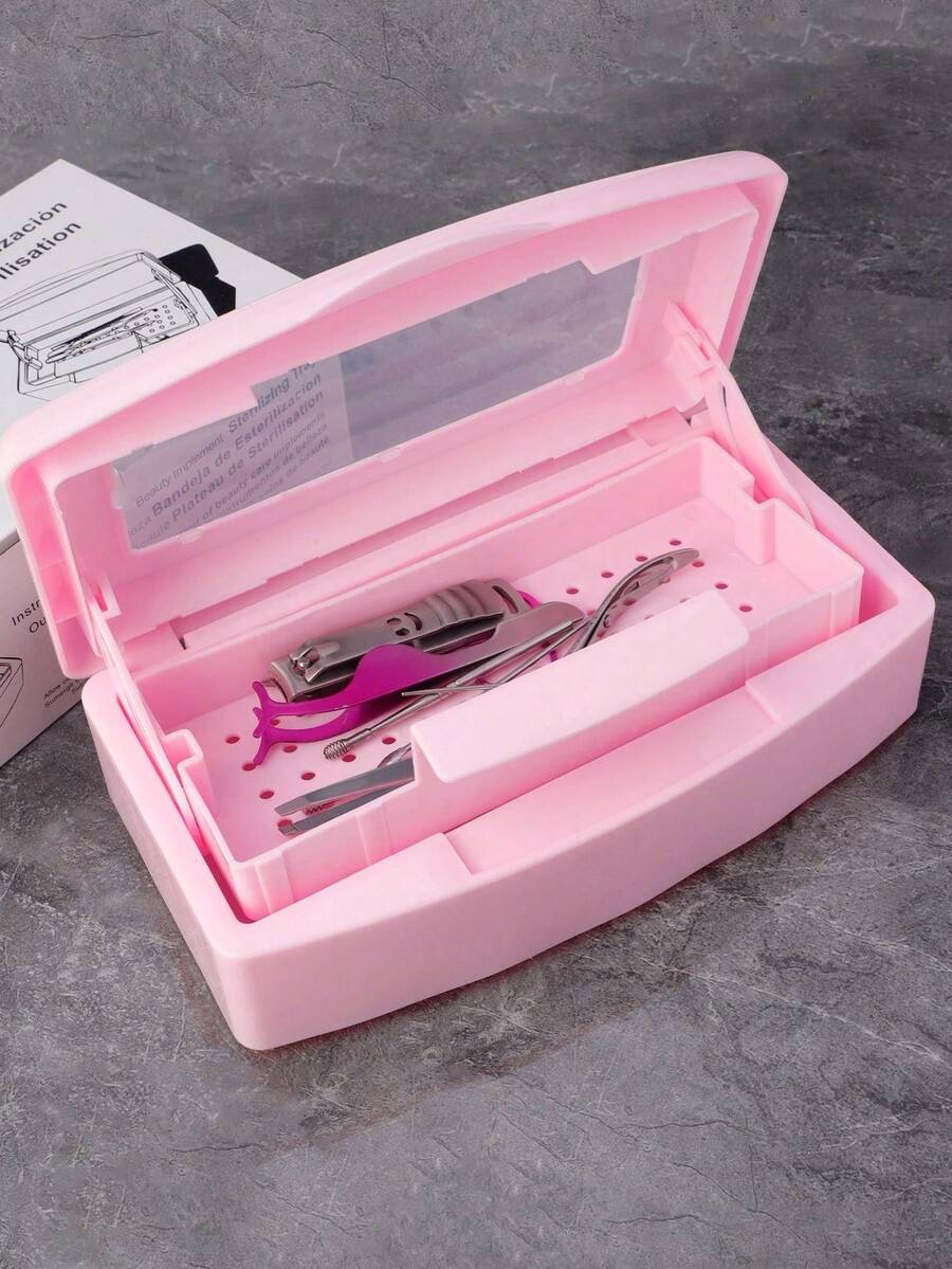 1pc Nail Tool Disinfection Box, Plastic Disinfection Tray, Plastic Cleaning Disinfection Box Storage Organizer, Suitable For Nails, Tweezers, Eyelash Extensions, Hair Salon, Spa Center And Nail Clippers And Other Tools. - Multicolor - View 1