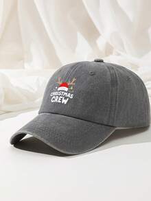 1pc Christmas Crew Baseball Cap, Reindeer Printed Polyester Dad Hat, Retro Holiday Party Gifts Distressed Trucker Cap Matching Family Sun Hat - A - View 18