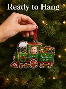 Personalized Christmas Train Photo And Text Acrylic Ornament, Baby First Christmas Keepsake, Family Holiday Tree Decoration, Ready To Hang - Multicolor - View 4