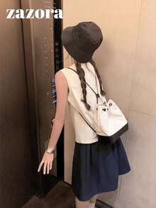 日系休閒運動風女款彈性腰A字迷你裙，百搭日常通勤極簡裙 - 藏青色 - 查看 2