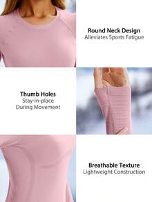 Leorrey 1pc Women's Solid Color Round Neck Waist-Shaping Long Sleeve Ski Suit - Pink - View 5
