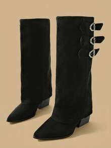 Women's 2026 Autumn/Winter New Pointed Toe High Heel Knee-High Boots - Black Suede - View 3