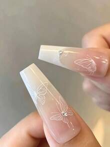1 buah/2 buah Stiker Seni Kuku Kupu-kupu Sketsa Minimalis Musim Gugur Musim Dingin Natal, Pola Kupu-kupu Garis Putih Berbagai Ukuran, Stiker Dekorasi Kuku DIY, Gaya Salon - Putih - View 3