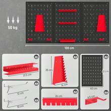 HOMCOM 28 Pcs Wall-Mounted Pegboard With 3 Boards, Garage Storage Unit Black And Red On-Site - 1 - View 3