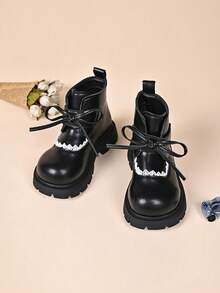 1 Pair Girls' Princess Boots, Autumn/Winter Ankle Boots, Warm Winter Boots For Toddlers And Little Girls - Black - View 3