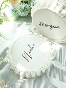 Personalized 6 Inch Wedding Handheld Tambourine With Single Row Metal Jingles & Lace Ruffle Bow, Custom Name Ribbon Tambourine For Wedding Ceremony, Bridal Shower, Reception, Party Favors & Dancing (Drumstick Not Included) - Multicolor - View 3