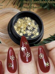 1 Box Snowflake Metal Nail Art Charms, 3D Gold Snowflake, 9 Mixed Color Designs, Cute Christmas Theme Winter Nail Decoration, Suitable For DIY And Nail Salon - Gold - View 1