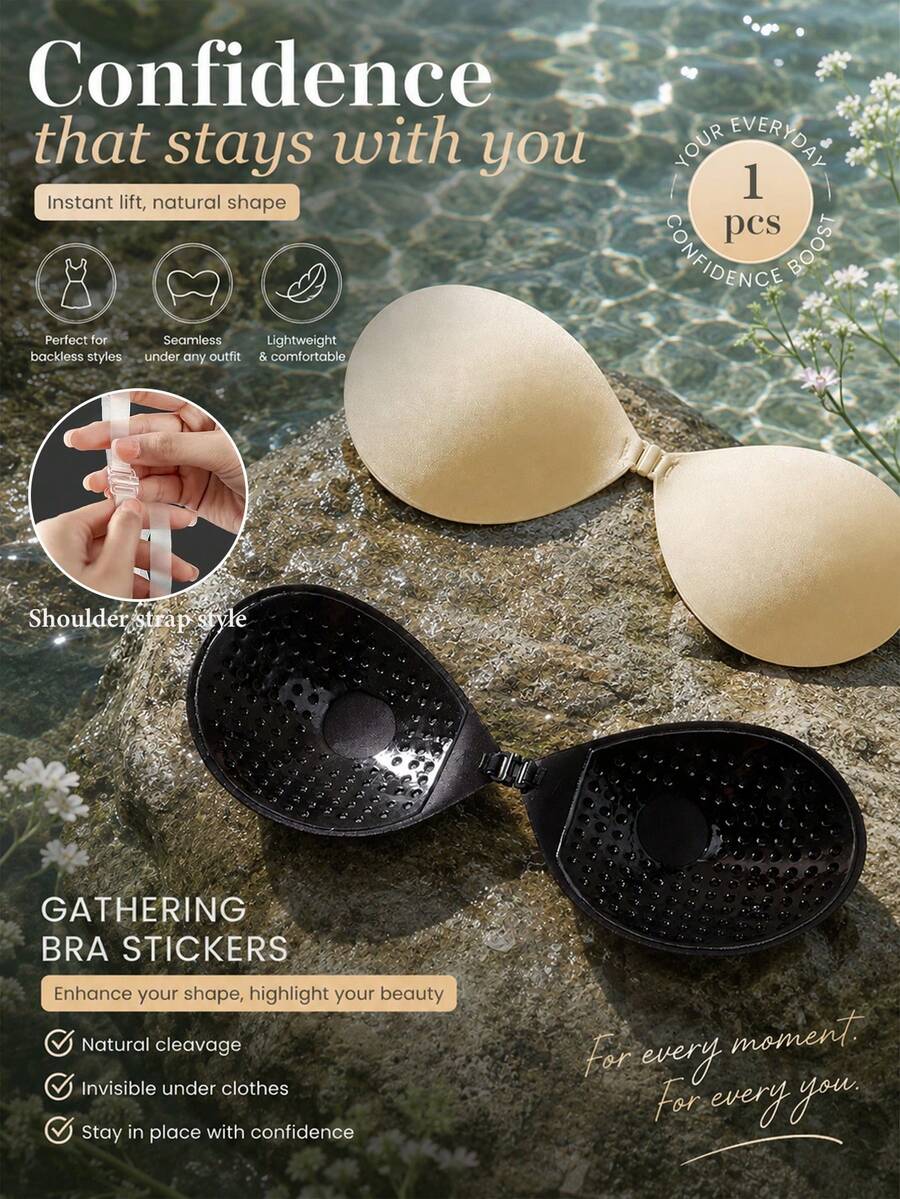 1 buah Bra Wanita dengan Tali Bahu Tipis Perekat Tak Terlihat, Leher Bulat, Bra Pengangkat Tak Terlihat. Tali Transparan. Lembut dan Nyaman, Sempurna untuk Kamisol, Atasan Tanpa Punggung, Pesta, dan Pemakaian Sehari-hari. - Beraneka warna - View 1