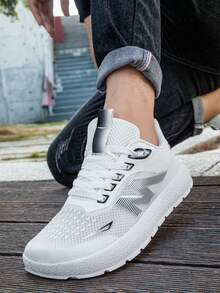 1 Pair Men's Lightweight Breathable Shock-Absorbing Wide Toe Box Casual Sports Shoes, Anti-Slip Wide Fit - White - View 6
