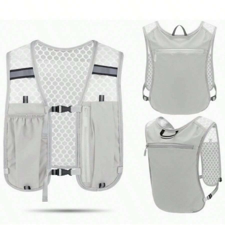 1 pc Tas Ransel Hidrasi Ringan Reflektif untuk Bersepeda dan Lari, Rompi Tas Olahraga Bernapas dengan Kantong Botol Air dan Saku Ponsel, Cocok untuk Bersepeda, Lari, Mendaki dan Aktivitas Luar Ruangan - MultiWarna - View 1