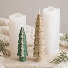Geometric Christmas Tree Candle Mold, 3D Knitted Xmas Pine Tree Silicone Mold For DIY Scented Candle Making, Holiday Decor, Handmade Crafts And Gifts - Mold - View 2
