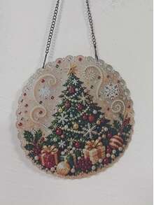 Christmas Pearl Diamond Painting Suncatcher Set, DIY Handmade, Acrylic Round Plate With Lace Edge, Holiday Window And Wall Decor - A - View 6