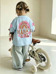 Baby Girl Minimalist "Mommy's Girl" Letter Print Round Neck Short Sleeve Cute Top - Baby Blue - View 1