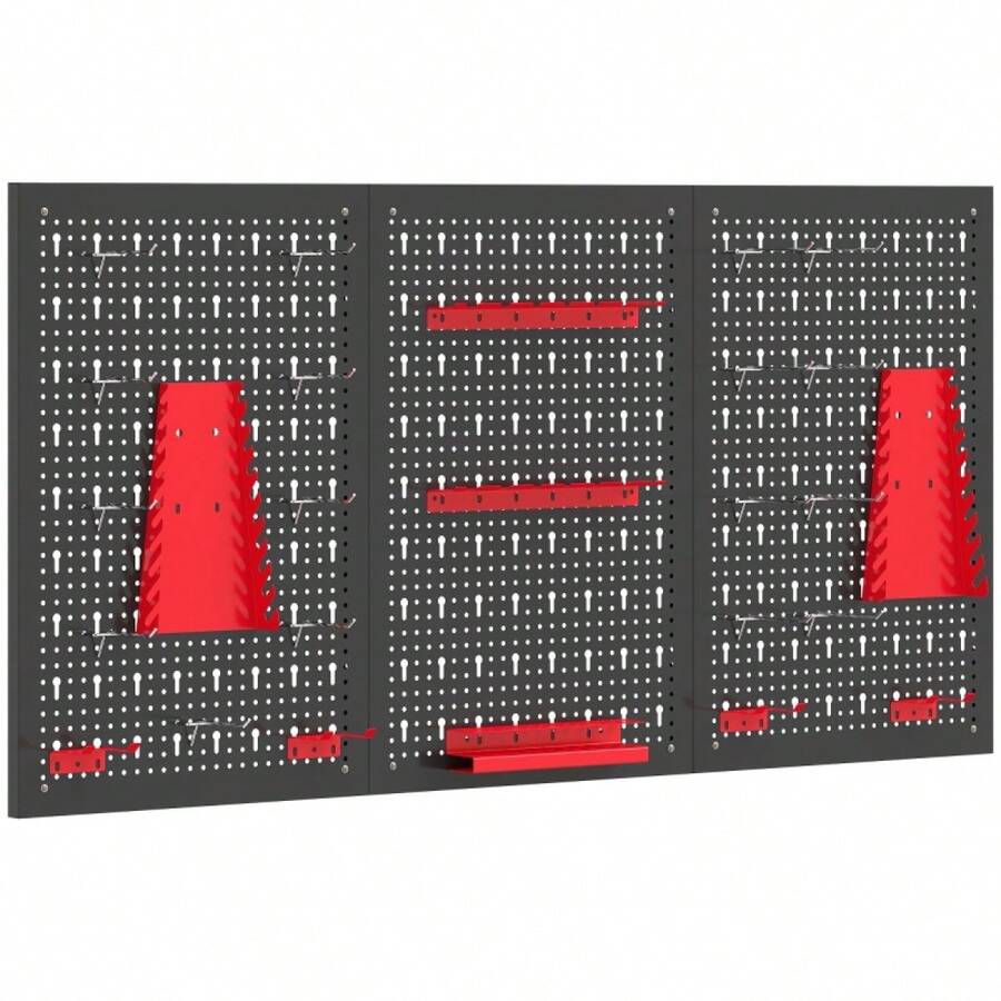 HOMCOM 28 Pcs Wall-Mounted Pegboard With 3 Boards, Garage Storage Unit Black And Red On-Site - 1 - View 1
