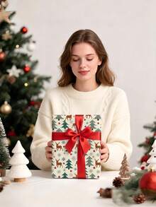 1 Roll Of Christmas Gift Wrapping Paper, Featuring Reindeer And Christmas Tree Designs ,Perfect For Christmas Gift Wrapping,Decorating For Christmas Parties,Home Festive Decoration,DIY Craft,1 Roll Size: 43 Cm X 300 Cm - A - View 3
