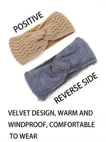 1PC New Fashion Thermal Lined Solid Color Warm Ear-Protective Wide Band Knitted Acrylic Headband Hair Accessory For Autumn/Winter Sports - As Shown - View 3