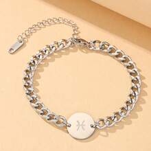 Men's 12 Zodiac Signs Bracelet 304 Stainless Steel Cuban Chain Round Plate Zodiac Pendant Adjustable Hip-Hop Accessory Birthday Gift - Chain Bracelet - View 8